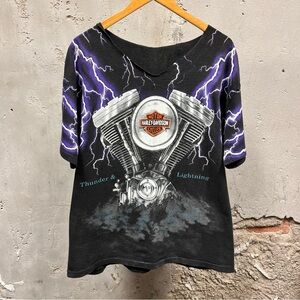 Harley Davidson Thunder & Lightning AOP All Over Print Biker T-Shirt XL *READ*